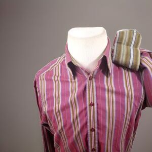 Robert Graham Shirt Mens Medium Flip Cuff Button Up Purple Plum Green Stripes